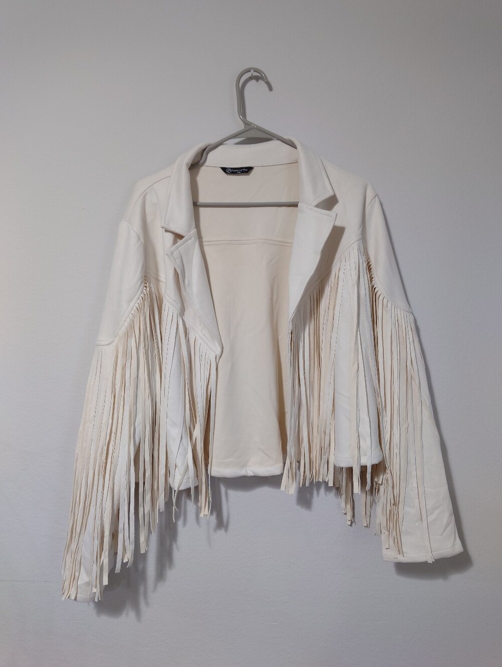 PrettyGarden Fringe Open Front Jacket Cream XXL Boho Western Festival
